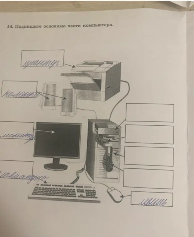 Можешь ли ты помочь мне подписать основные части компьютера на картинке?
