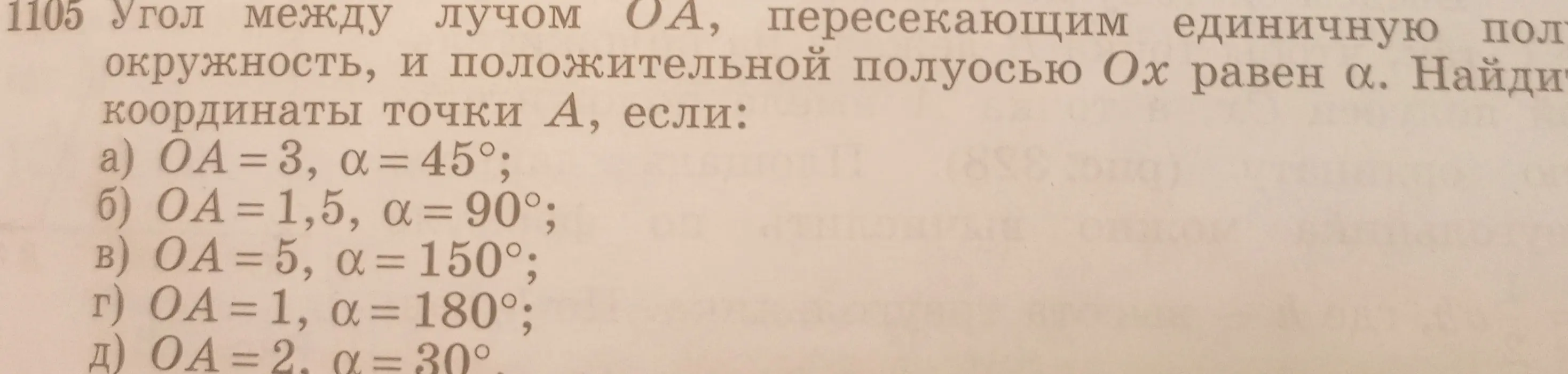 Ты просишь найти координаты точки А, если ОА = 3, угол α = 45°