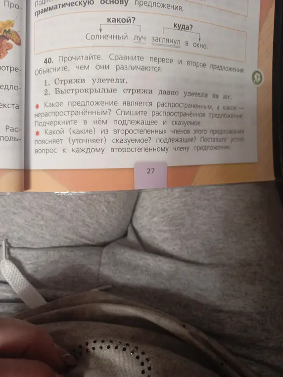 Определи, какое предложение является распространённым, а какое нет. Подчеркни в нём подлежащее и сказуемое.