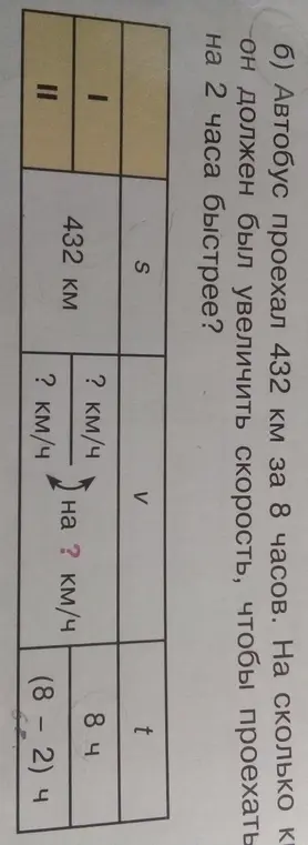 Определи, на сколько нужно увеличить скорость, чтобы проехать 432 км на 2 часа быстрее, если изначально автобус проехал это расстояние за 8 часов