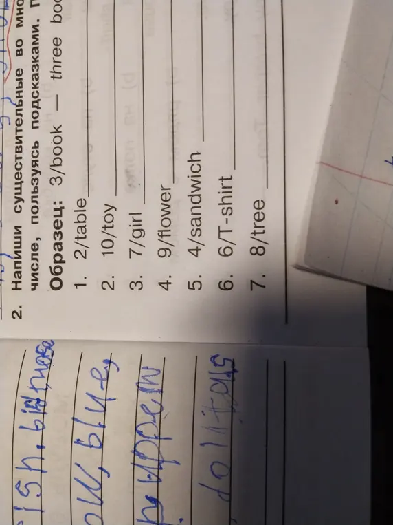 Составь множественное число существительных: table