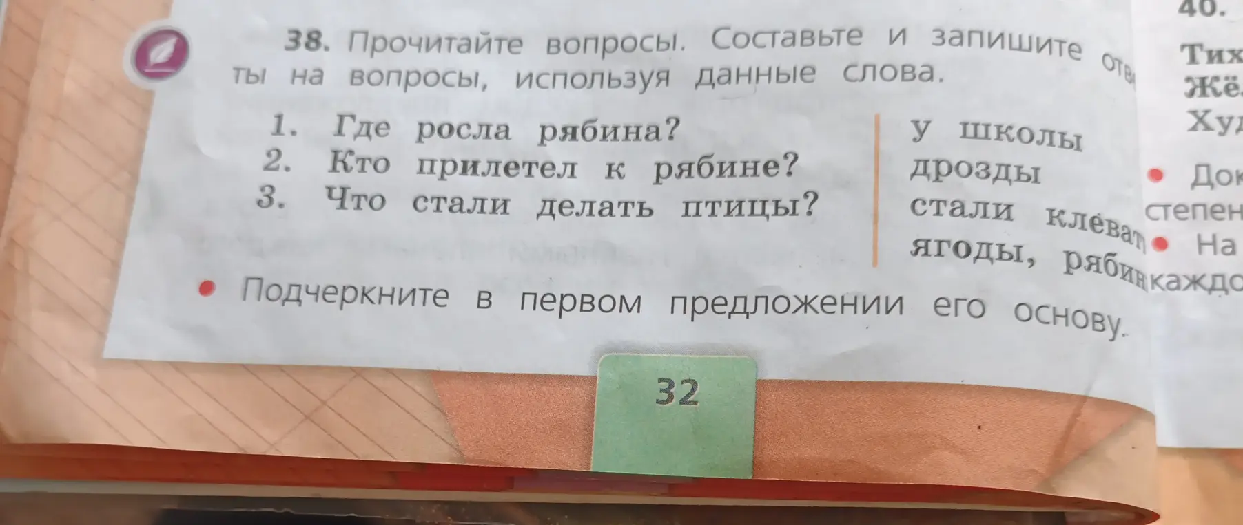 Составь и запиши ответы на вопросы, используя данные слова. Где росла рябина?