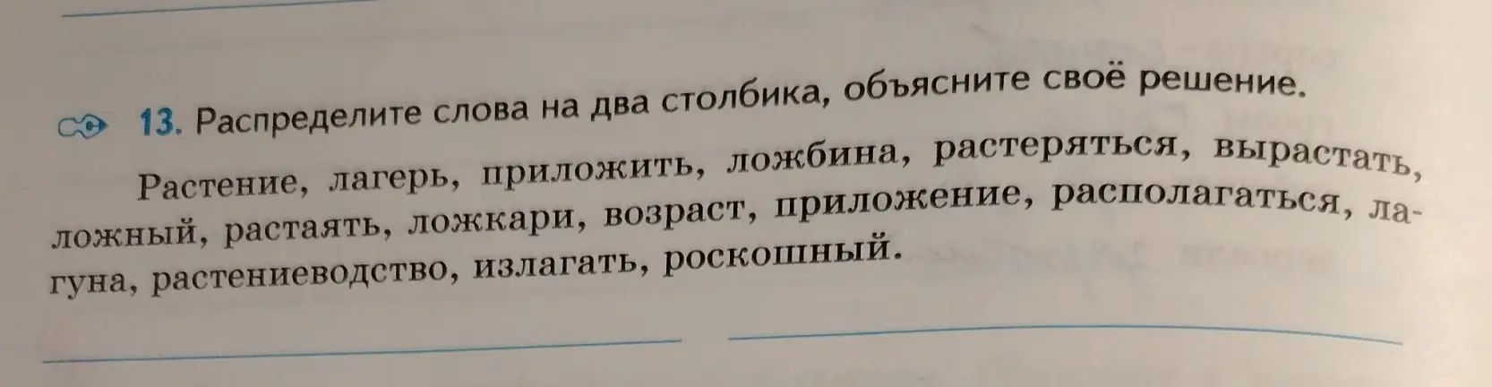 Предложи разделить слова на два столбика и объяснить своё решение в упр. 13