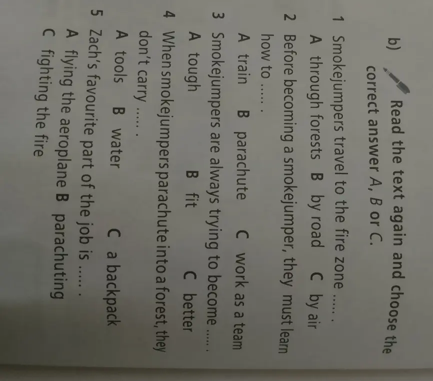 Выполни задание и выбери правильный ответ A, B или C в упражнениях 1-5
