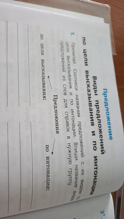 Помоги соотнести названия предложений с их видом по цели высказывания и по интонации