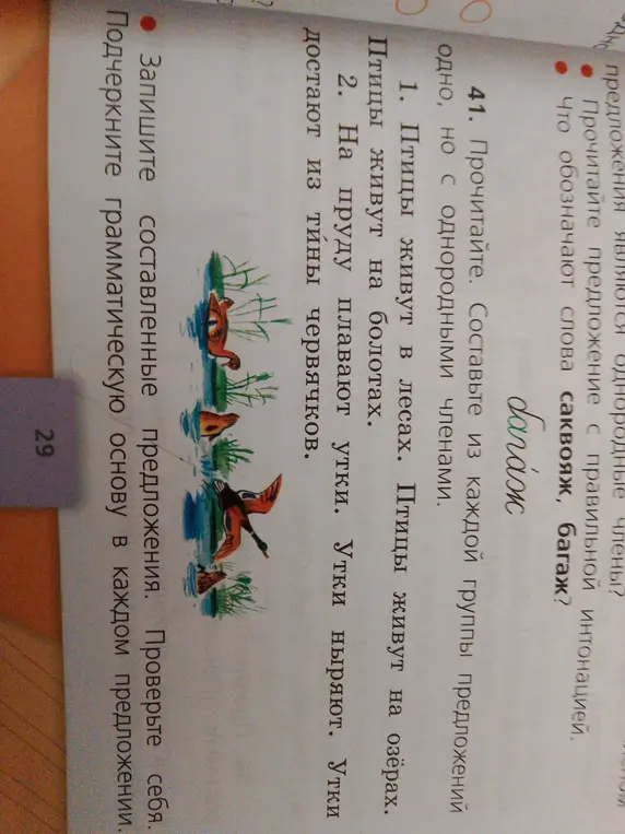 Составь из каждой группы предложений одно, но с однородными членами и подчеркни грамматическую основу в каждом предложении