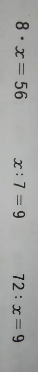 Помоги мне решить уравнения 3x = 72, 7x = 9.28, 7x = 56.8