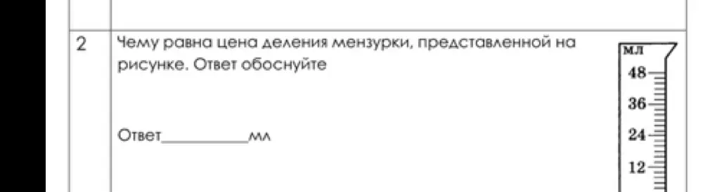 Чему равна цена деления мензурки, представленной на рисунке?