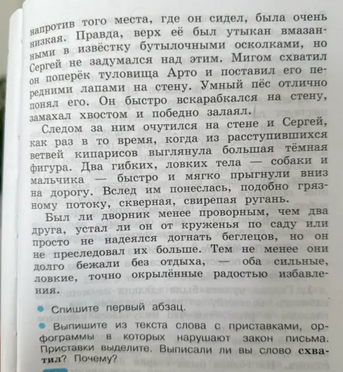 Выпиши из текста слова с приставками, орфограммы в которых нарушают закон письма. Приставки выделите. Выписали ли вы слово схватил?