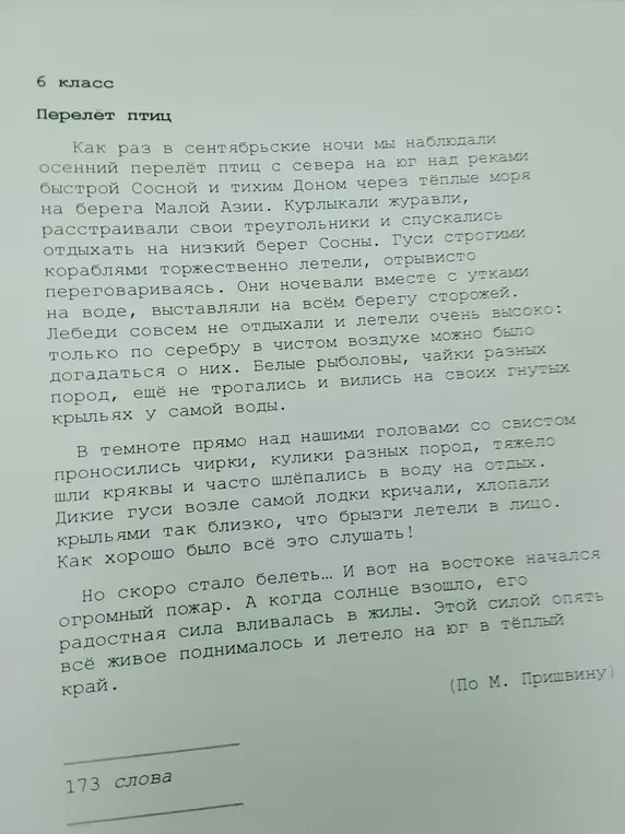 Помоги определить тему, идею, проблему, количество частей и составить план к тексту 'Перелет птиц'