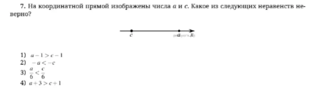 Определи, какое из неравенств неверно, если на координатной прямой изображены числа a и c