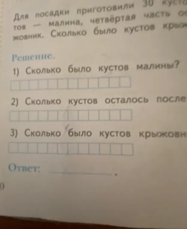 Помоги мне решить задачу: Сколько было кустов малины?