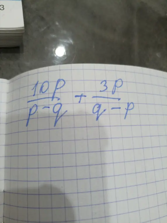 Вычисли значение выражения (10p / (p - q)) + (3p / (q - p))