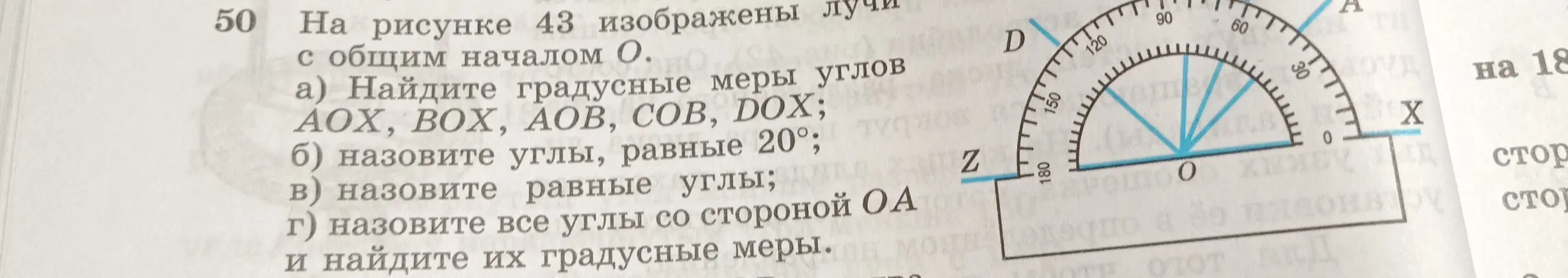 Найди градусные меры углов AOX, BOX, AOB, COB, DOX.