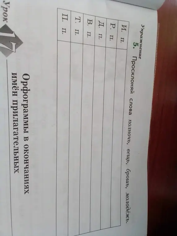 Просклоняй слова 'полночь', 'вещь', 'брошь', 'молодёжь'