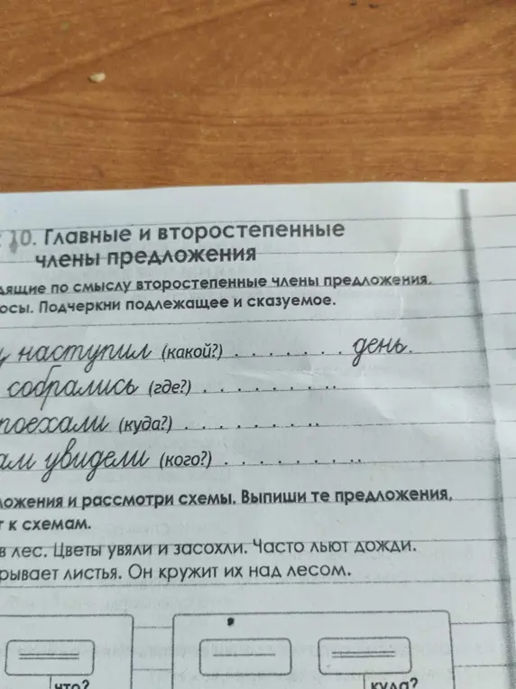 Помоги заполнить пропуски и выписать предложения к схемам