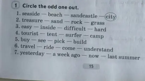 Выполни упражнение 'Circle the odd one out' (обведи лишнее слово) в пункте 2.