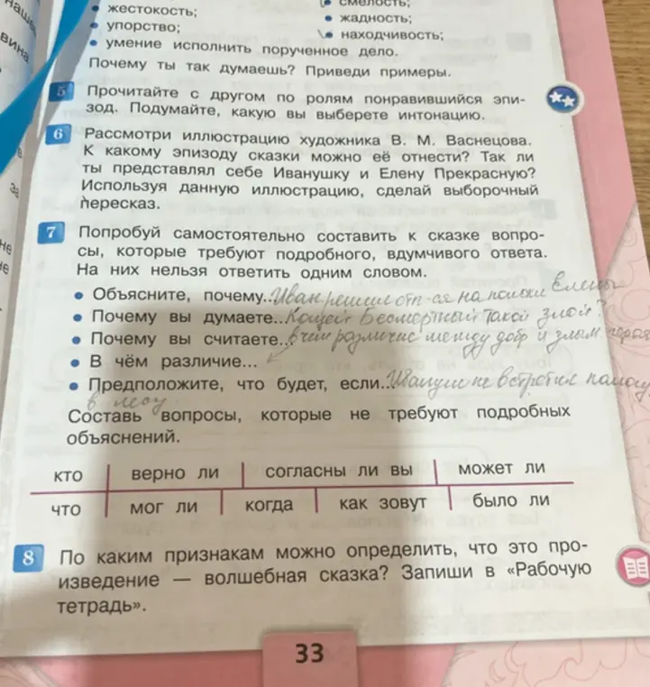 Составь вопросы к сказке, которые требуют подробного, вдумчивого ответа. На них нельзя ответить одним словом. Составь вопросы, которые не требуют подробных объяснений