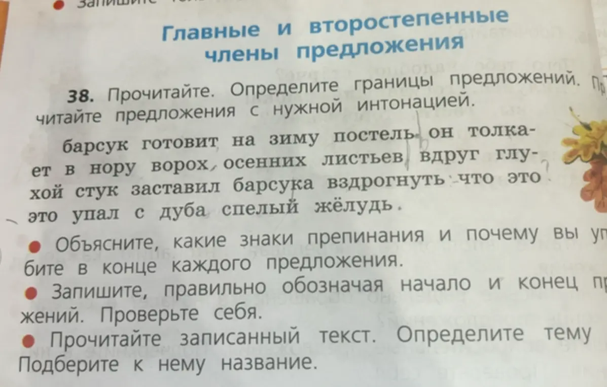 Объясни, какие знаки препинания и почему употребляют в конце каждого предложения в тексте про барсука