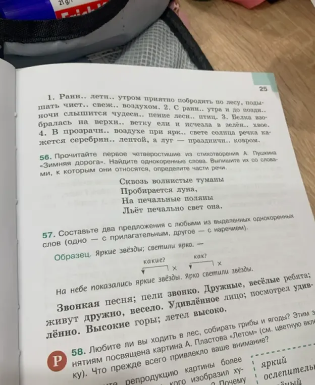 Найди однокоренные слова в стихотворении А. Пушкина «Зимняя дорога» и составь два предложения с однокоренными словами