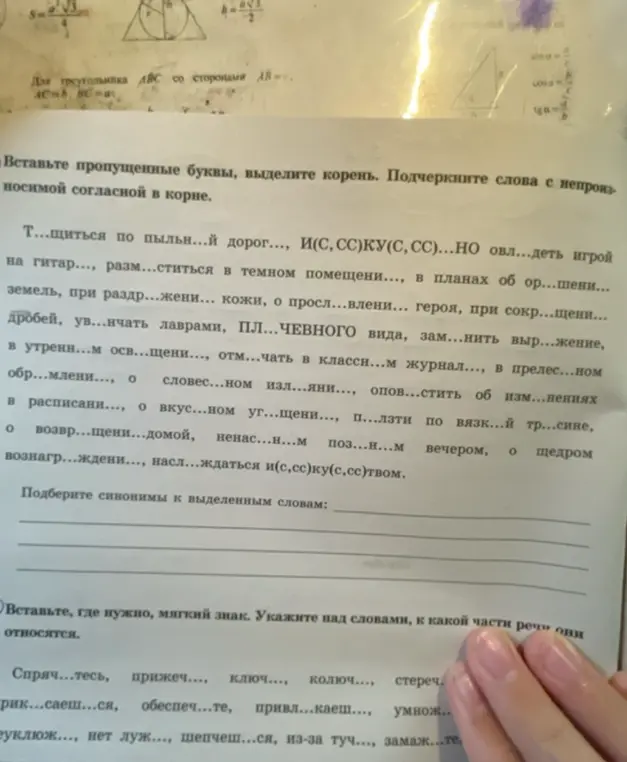 Выполни задание: вставь пропущенные буквы, выдели корень и подчеркни слова с непроизносимой согласной, подбери синонимы к выделенным словам и вставь, где нужно, мягкий знак, и укажи часть речи.