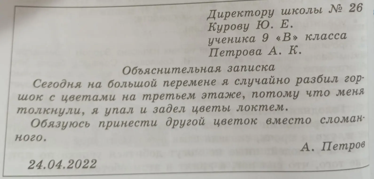 Напиши такую же объяснительную записку, как этот образец