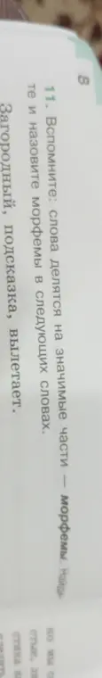 Помоги мне назвать морфемы в словах "загородный", "подсказка", "вылетает"
