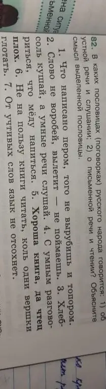 В каких пословицах русского народа говорится об устной речи и слушании?