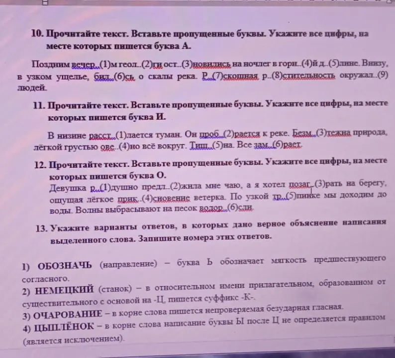Помоги вставить пропущенные буквы А, И, О в текст и укажи номера, где они пишутся, а также выбери верные варианты объяснения написания выделенных слов.