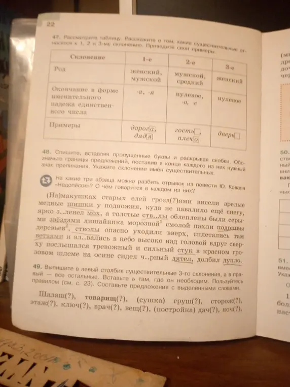 В каком склонении имена существительные в тексте?