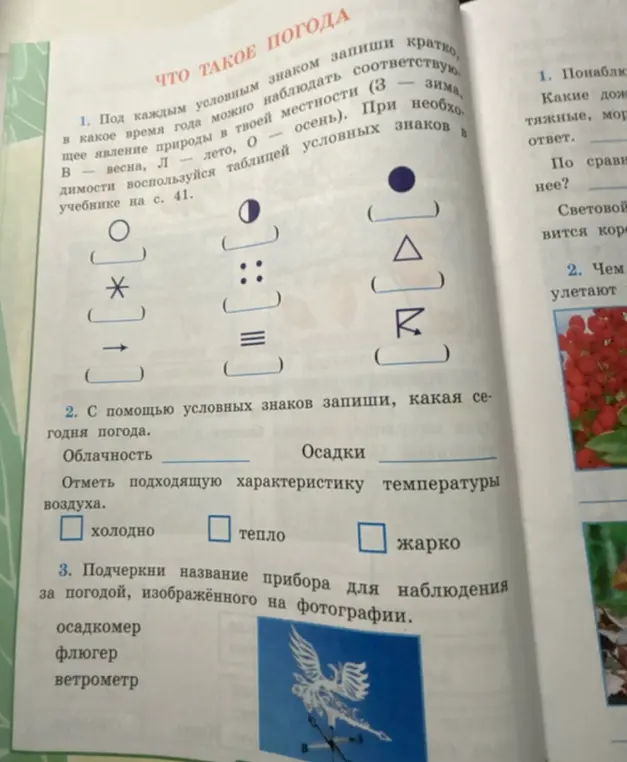 Составь краткую запись с условными знаками о том, какое явление природы можно наблюдать в твоей местности