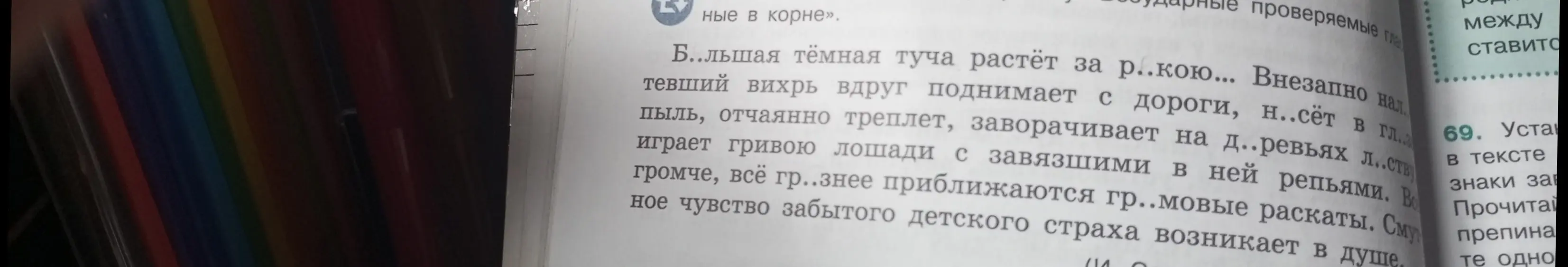 Ты просишь вставить пропущенные буквы в словах в упражнении по русскому языку