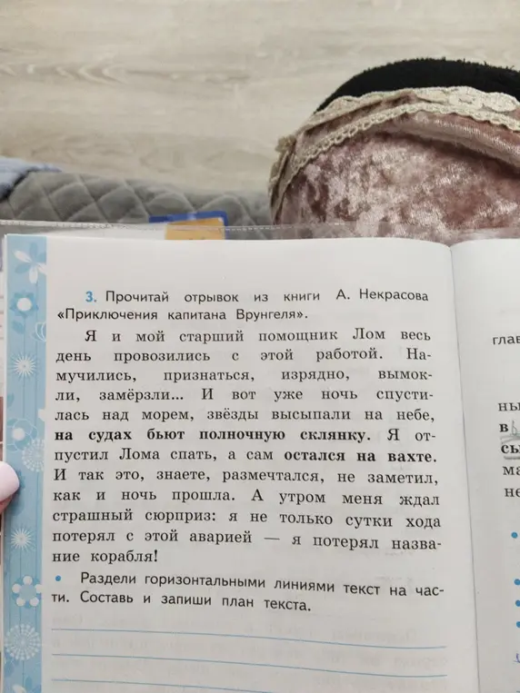 Составь и запиши план текста отрывка из книги «Приключения капитана Врунгеля»