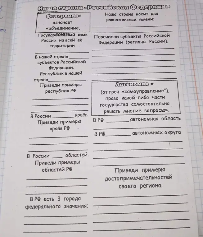 Заполни таблицу о Российской Федерации