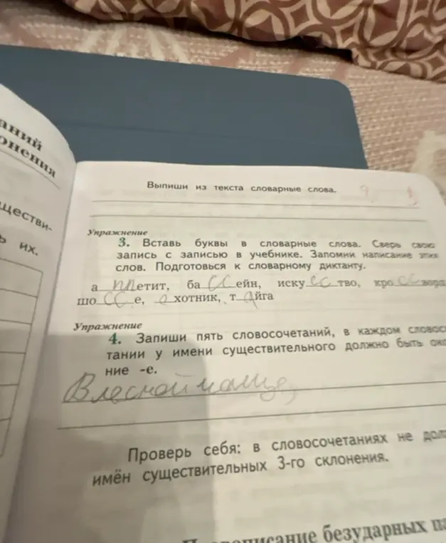 Вставь буквы в словарные слова: аппетит, бассейн, искусство, кроссворд, шоссе, охотник, тайга.