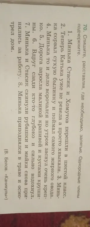 Ты просишь списать текст, расставить запятые, где это необходимо, и подчеркнуть однородные члены предложения.