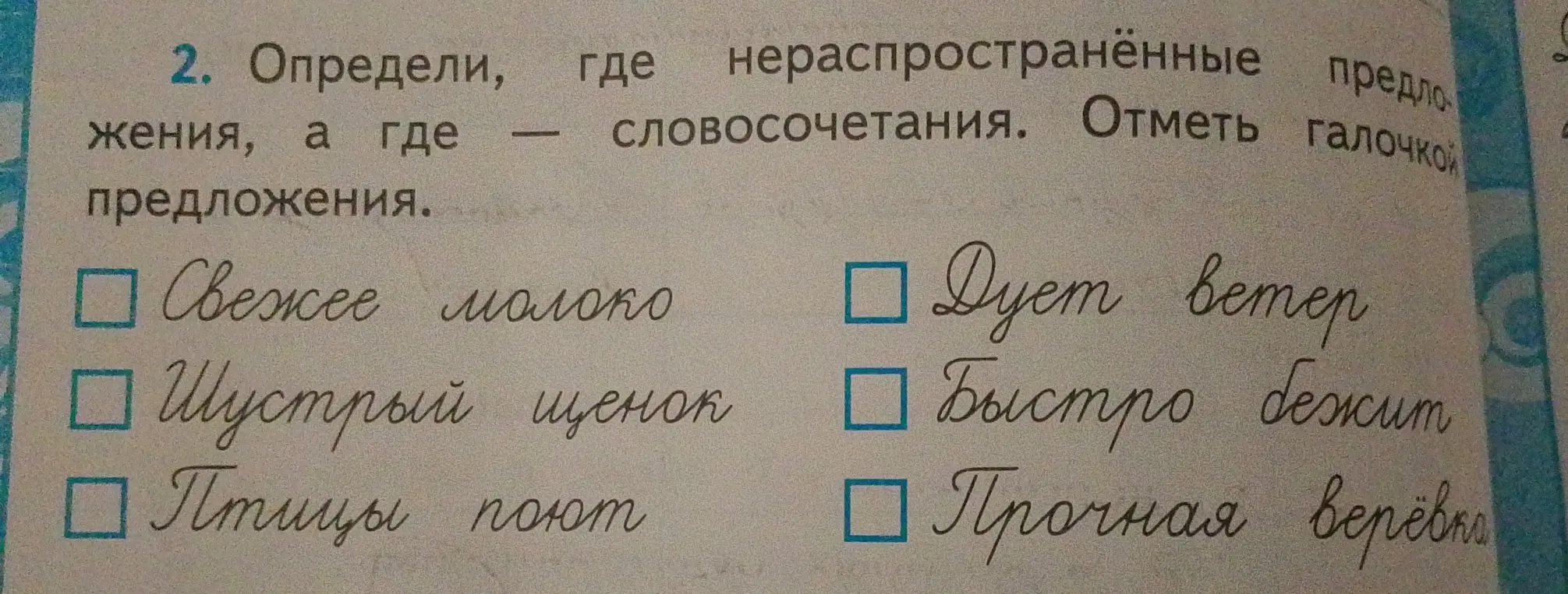 Определи, какие из перечисленных примеров являются нераспространенными предложениями, а какие — словосочетаниями