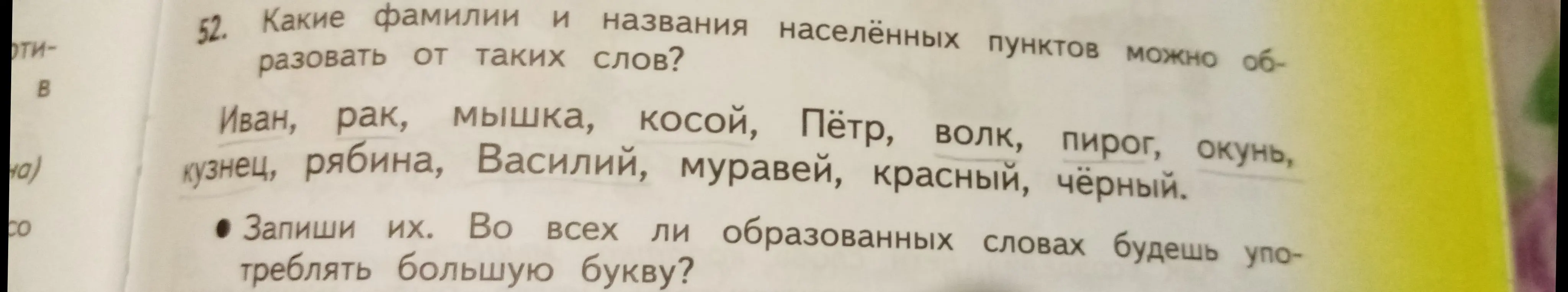Какие фамилии и названия населённых пунктов можно образовать от слов 'Иван', 'рак', 'мышка' и т.д.?