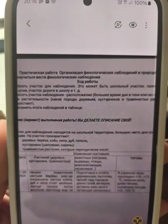 Ты просишь объяснить, как проводить фенологические наблюдения и заполнять таблицу с данными о растениях, животных и погоде.