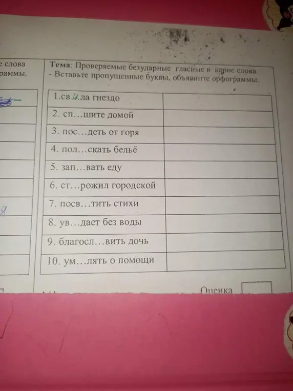 Вставь пропущенные буквы в словах и объясни орфограммы: св...ла гнездо