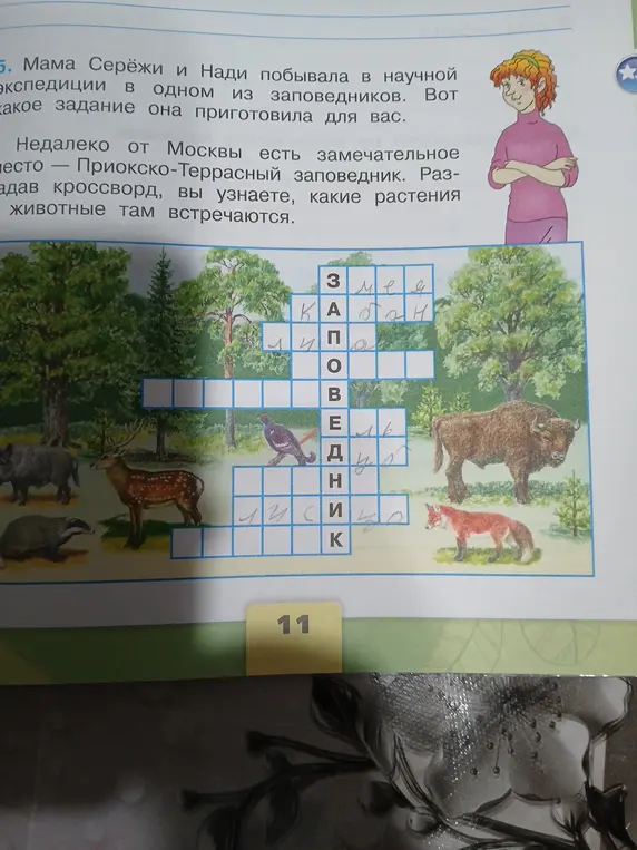Помоги разгадать кроссворд про растения и животных в заповеднике