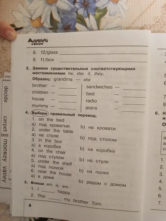 Замени существительные соответствующими местоимениями he, she, it, they (например, brother)