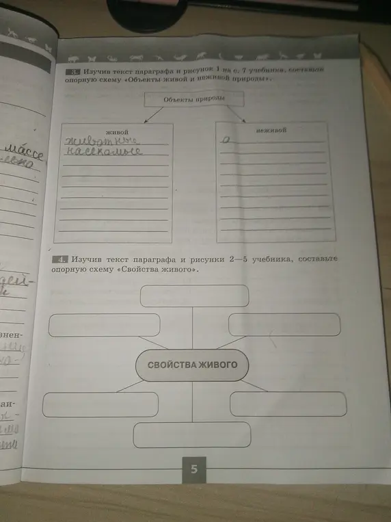 Помоги составить опорную схему «Объекты живой и неживой природы» и схему «Свойства живого».