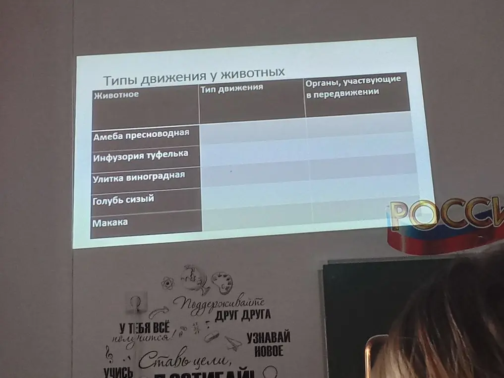 Заполни таблицу про типы движения у животных: амеба пресноводная