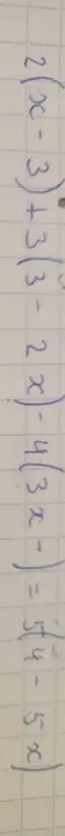Реши уравнение 2(x-3)+3(3-2x)-4(3x)=54-5x