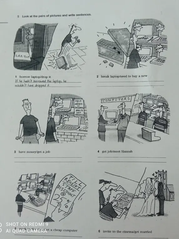 Составь предложения, используя условное наклонение (Conditional II) на основе картинок: break laptop/need to buy a new