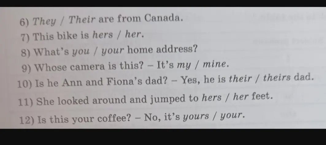 Выбери правильный вариант местоимения в предложении "They / Their are from Canada."