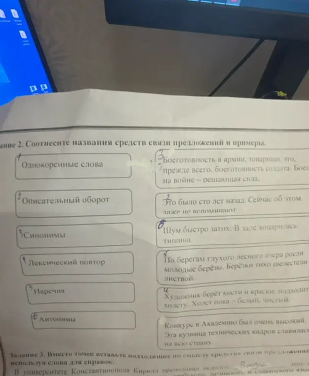 Помоги соотнести названия средств связи предложений и примеры