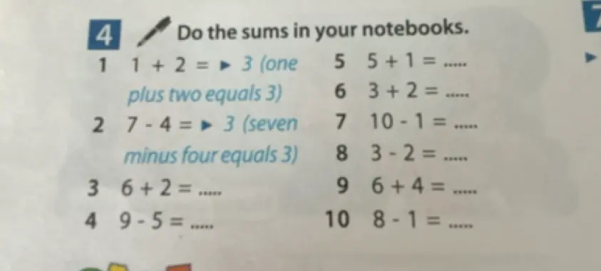 Можешь ли ты решить примеры: 5 + 1, 3 + 2, 10 - 1, 3 - 2, 6 + 4, 8 - 1?