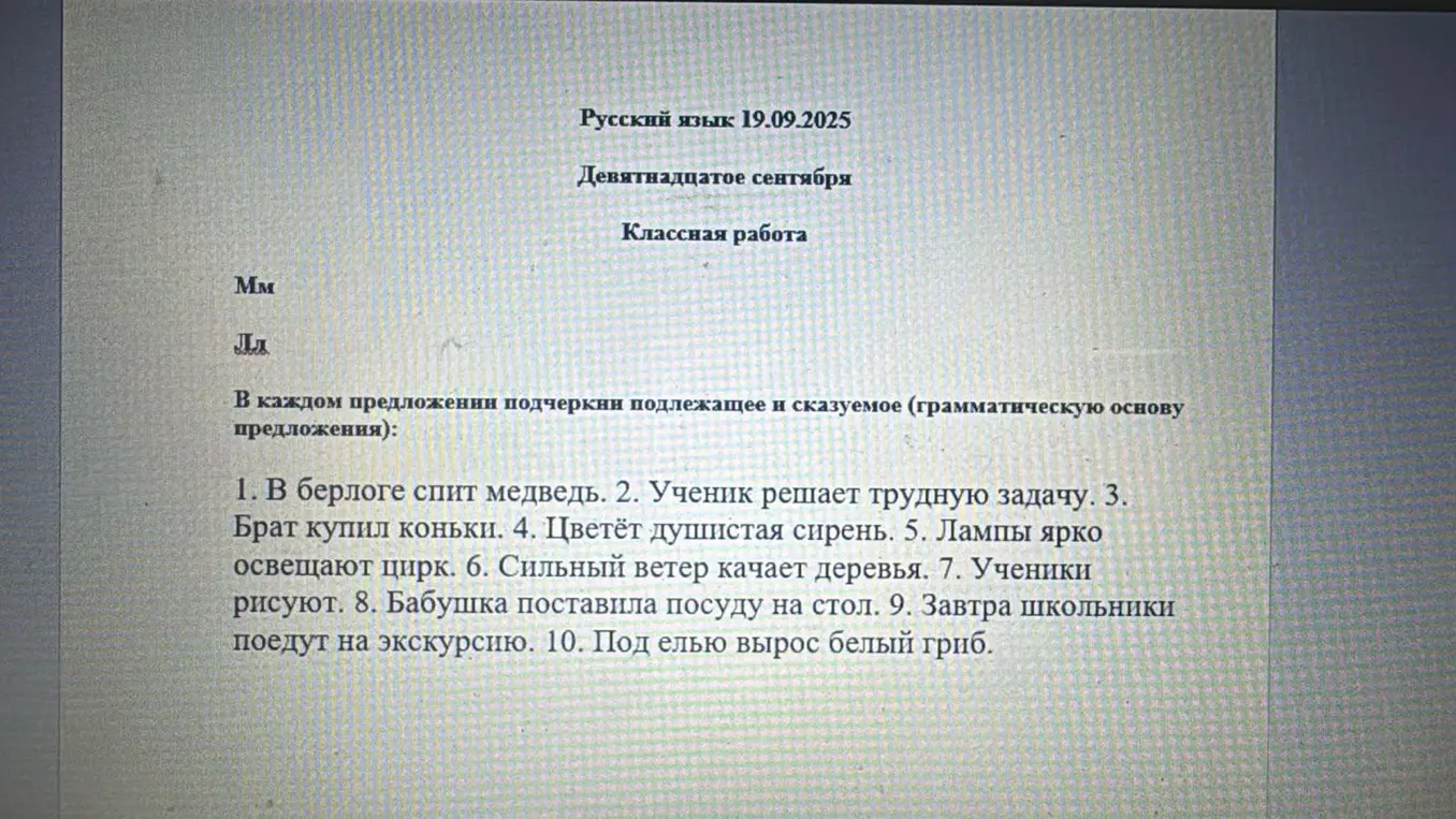 Подчеркни подлежащее и сказуемое в предложении: В берлоге спит медведь.